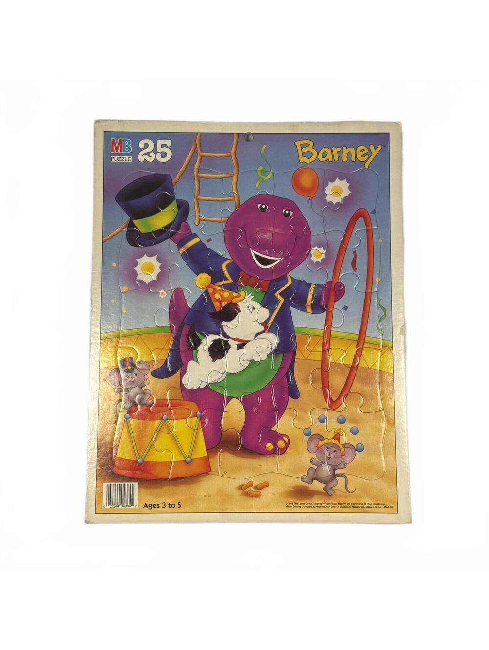 1990s Vintage Barney Milton Bradley MB 25 Piece Jigsaw Puzzle 1993 Circus Theme